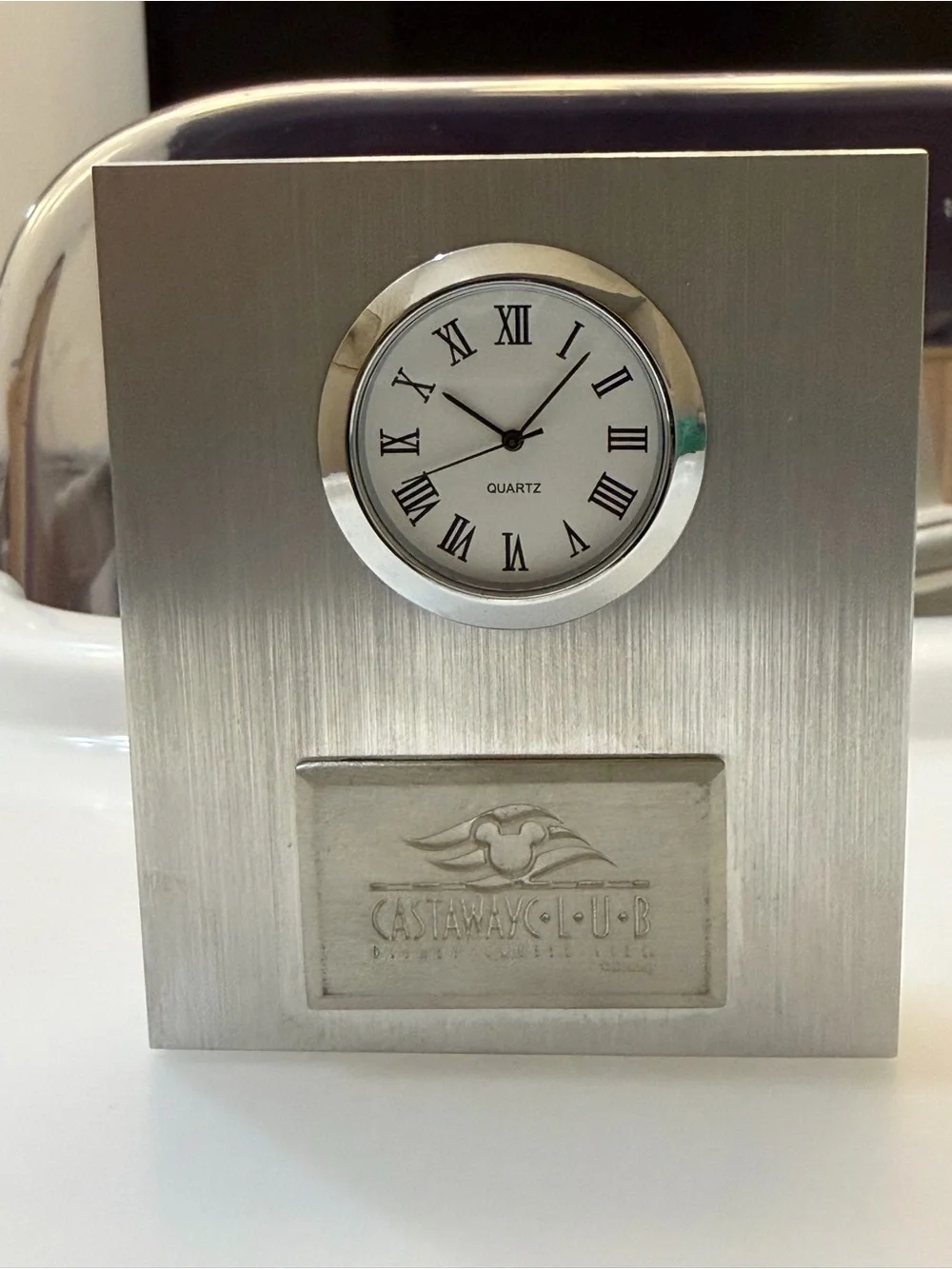 Disney Cruise Line Castaway Club Desk Clock Silver Member Gift Collectible Boxed